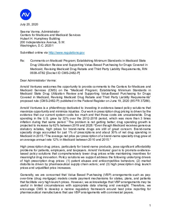 Arnold Ventures Medicaid VBP Comment Letter FINAL