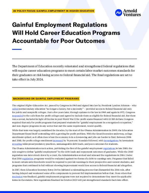 AV Gainful Employment Policy Focus one Pager v1