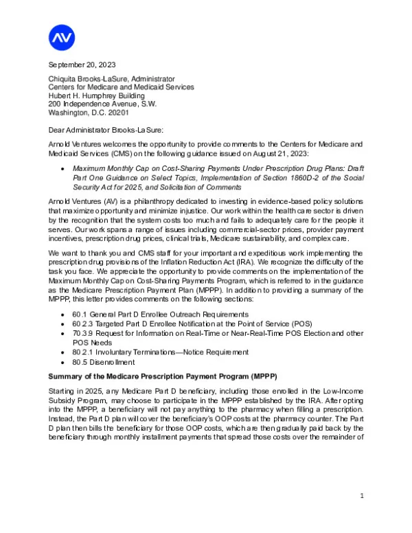 Arnold Ventures Comments on Part D Smoothing FINAL