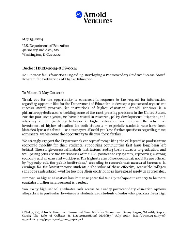 AV Comment on Postsecondary Student Success RFI May 2024