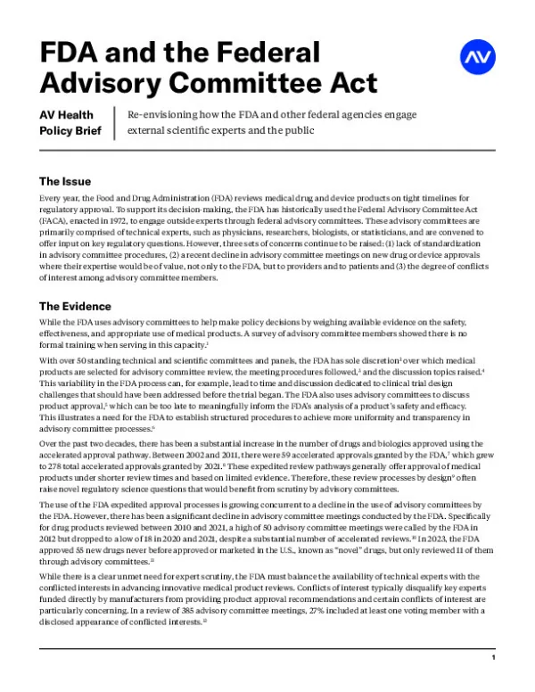 FDA and the Federal Advisory Committee Act