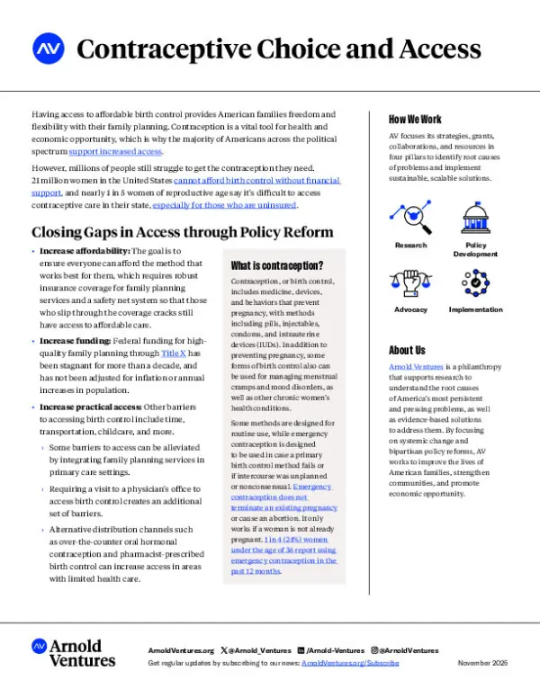 Arnold Ventures - Contraceptive Choice And Access - Overview