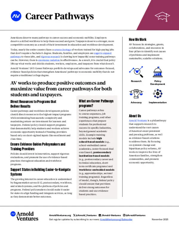 Arnold Ventures - Career Pathways - Overview