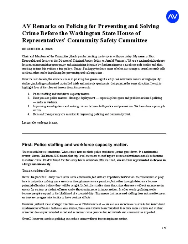 AV Remarks on Policing for Preventing and Solving Crime